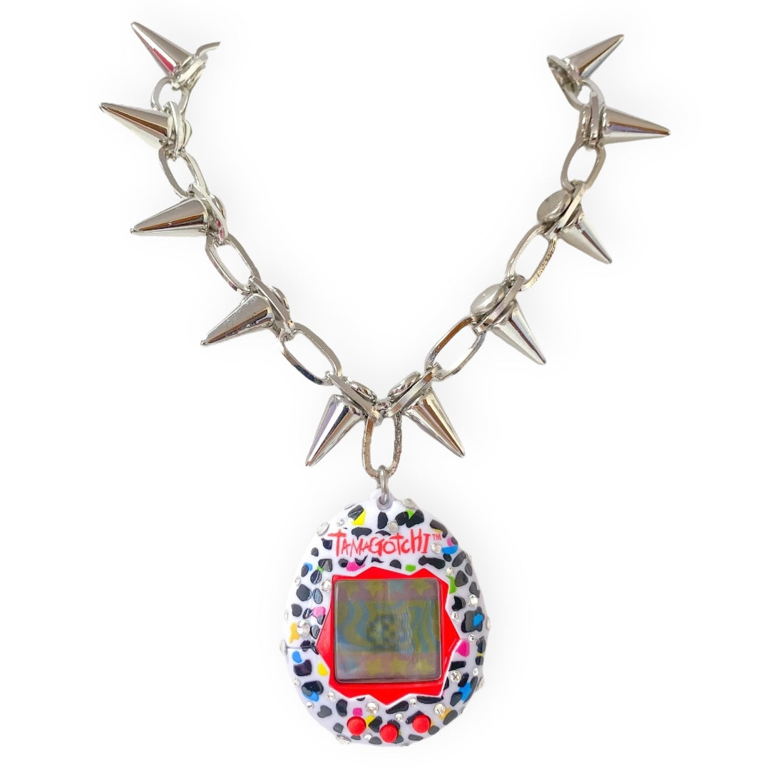 Spiked Bedazzled Tamagotchi Necklace