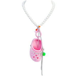Pink Bedazzled n' Pierced Mini Croc Necklace