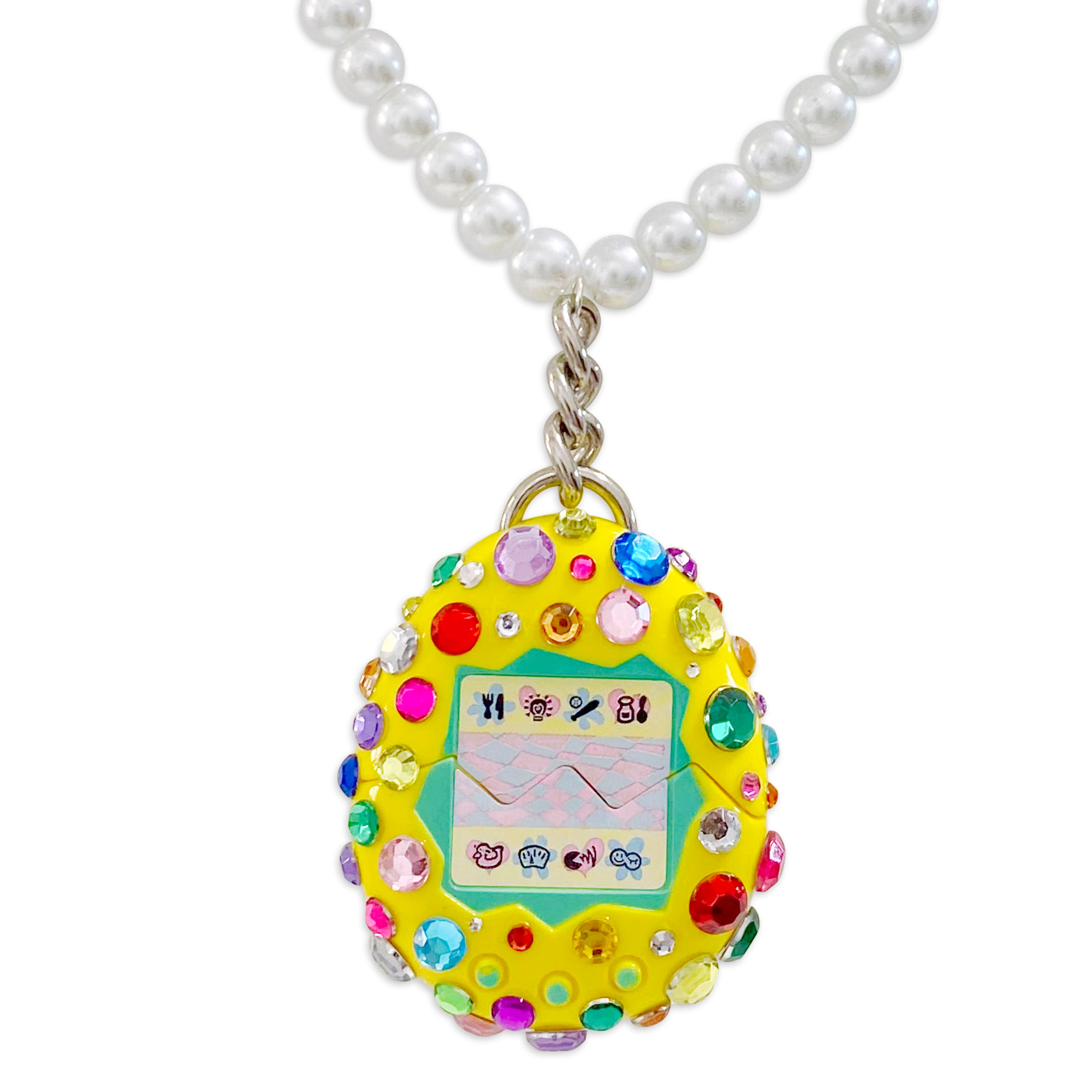 Bedazzled Tamagotchi Charm Necklace