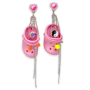 Pink Bedazzled Mini Croc Earrings