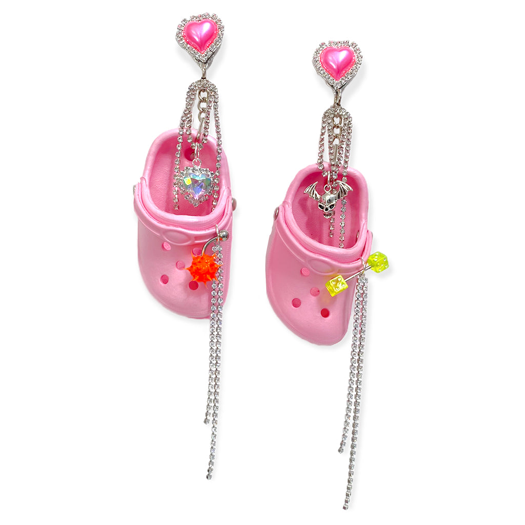 Pink Bedazzled Mini Croc Earrings