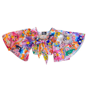 MED/LARGE 1-OFF TIE FRONT BEDAZZLED FURBY CHIFFON CROP TOP