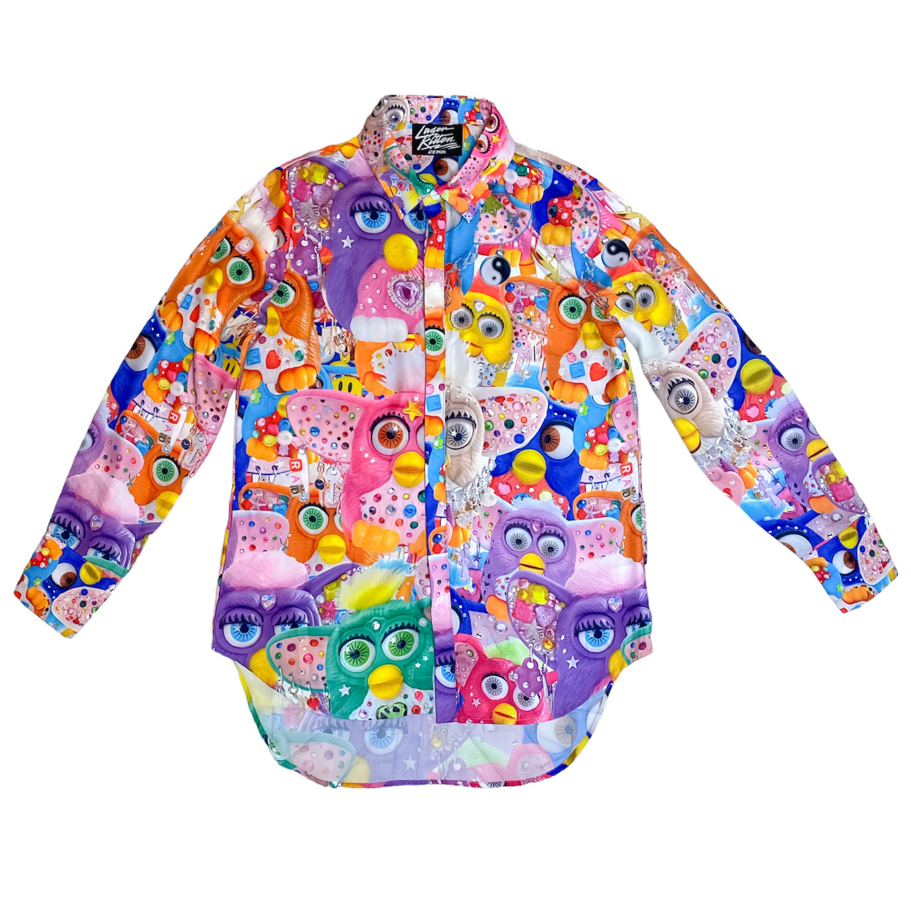 MED/LARGE 1-OFF BEDAZZLED FURBY CHIFFON BUTTON UP