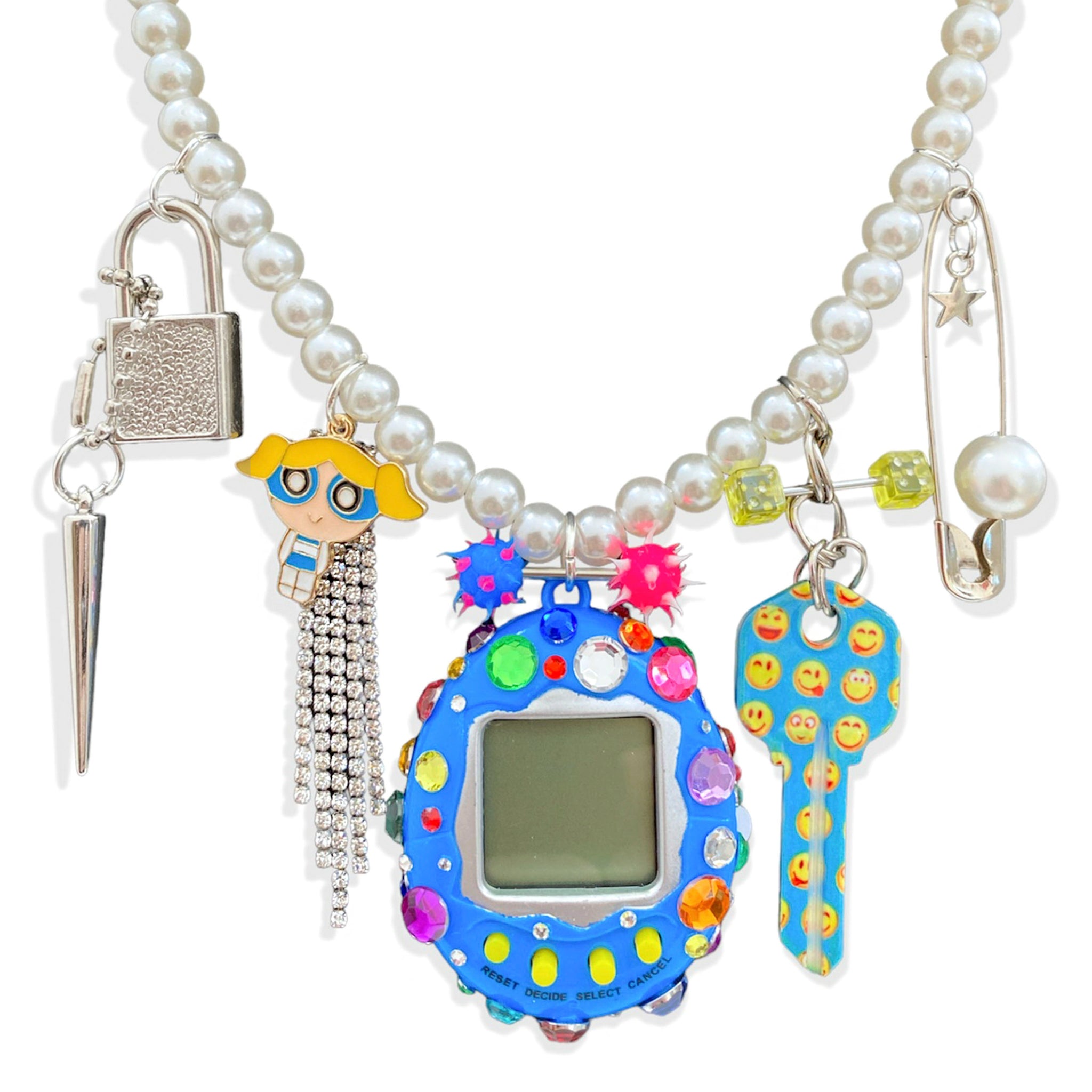 Bedazzled Tamagotchi Inspired Charm Necklace