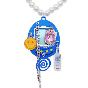 Blue Charmed Cyber Pet Pearl Necklace