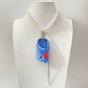 Blue Bedazzled Mini Croc Necklace