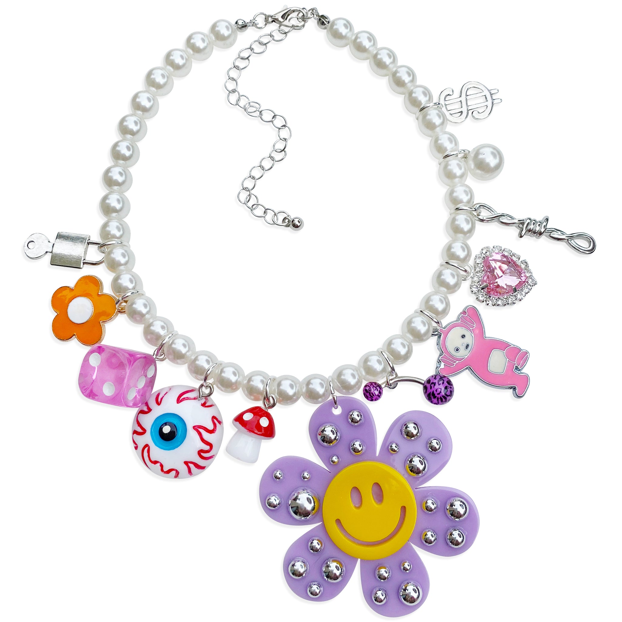 Punk Daisy Bedazzled Pearl Charm Necklace
