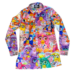 SMALL/MED 1-OFF BEDAZZLED FURBY SHINY SATIN BUTTON UP