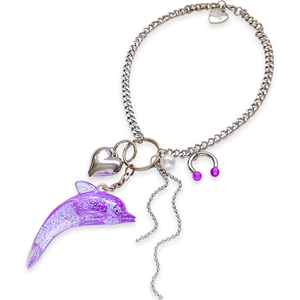 Purple Glitter Dolphin Vintage Remix Charm Necklace