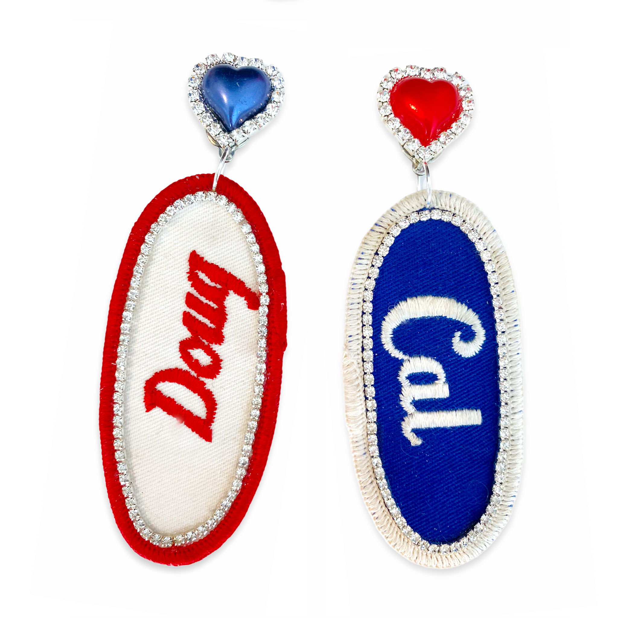 BEDAZZLED VINTAGE MECHANIC NAME PATCH EARRINGS (more names)