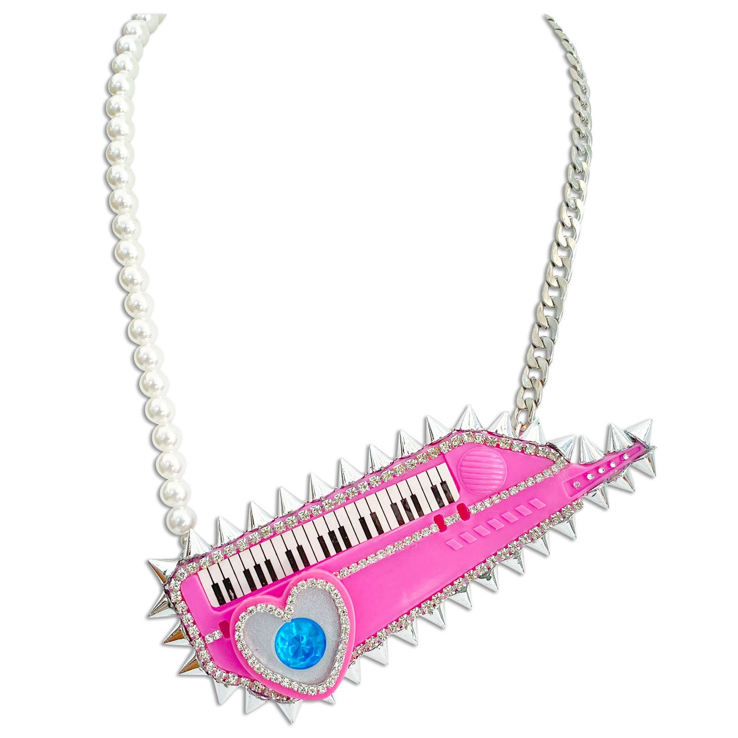 Vintage Spiked Pink Barbie Keytar Necklace
