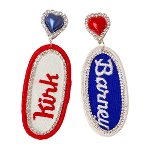 Kirk/Barney Bedazzled Vintage Mechanic Name Patch Earrings