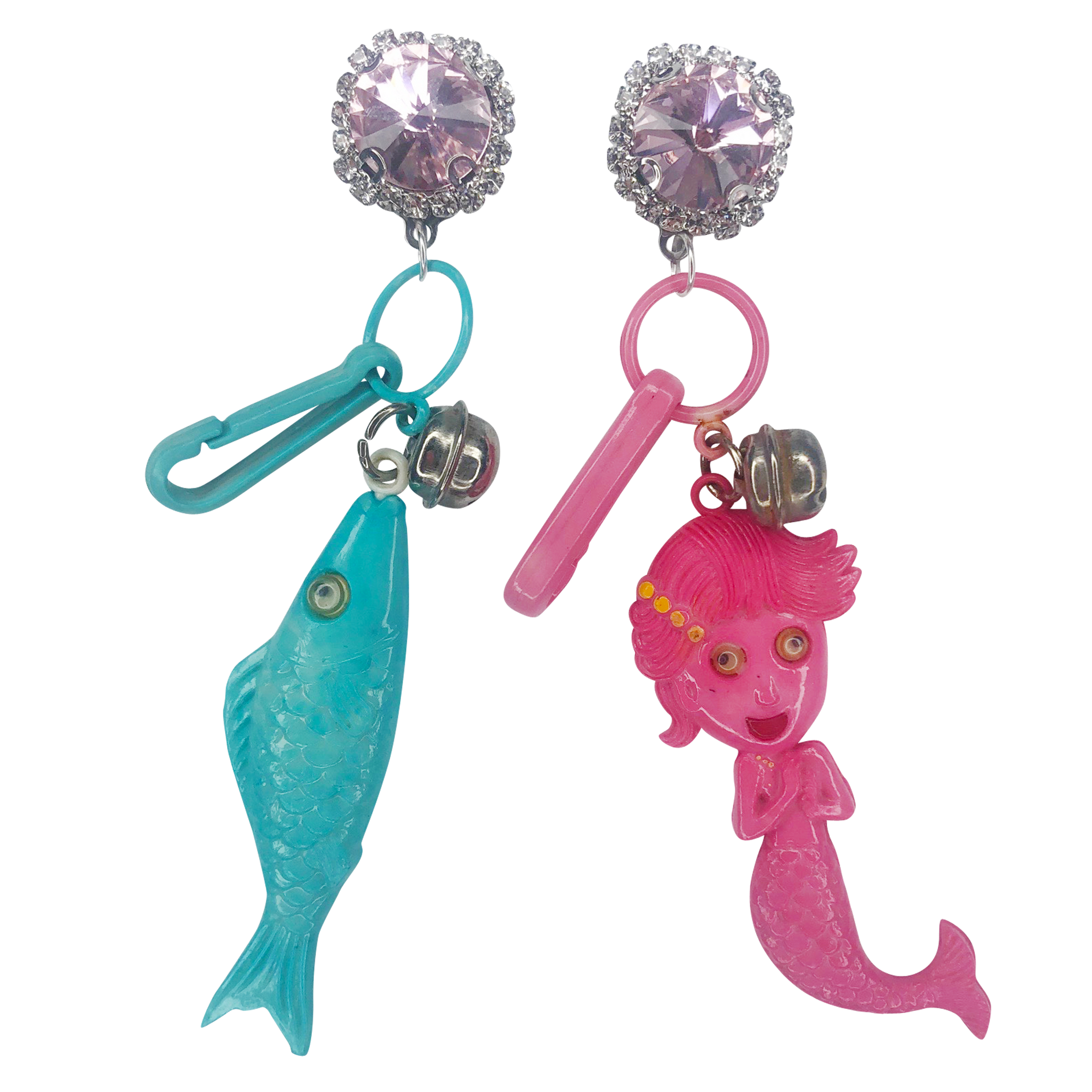 Vintage Pink Mermaid Charm Earrings (4379411742803)