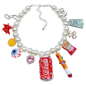Models Diet Bedazzled Pearl Charm Necklace