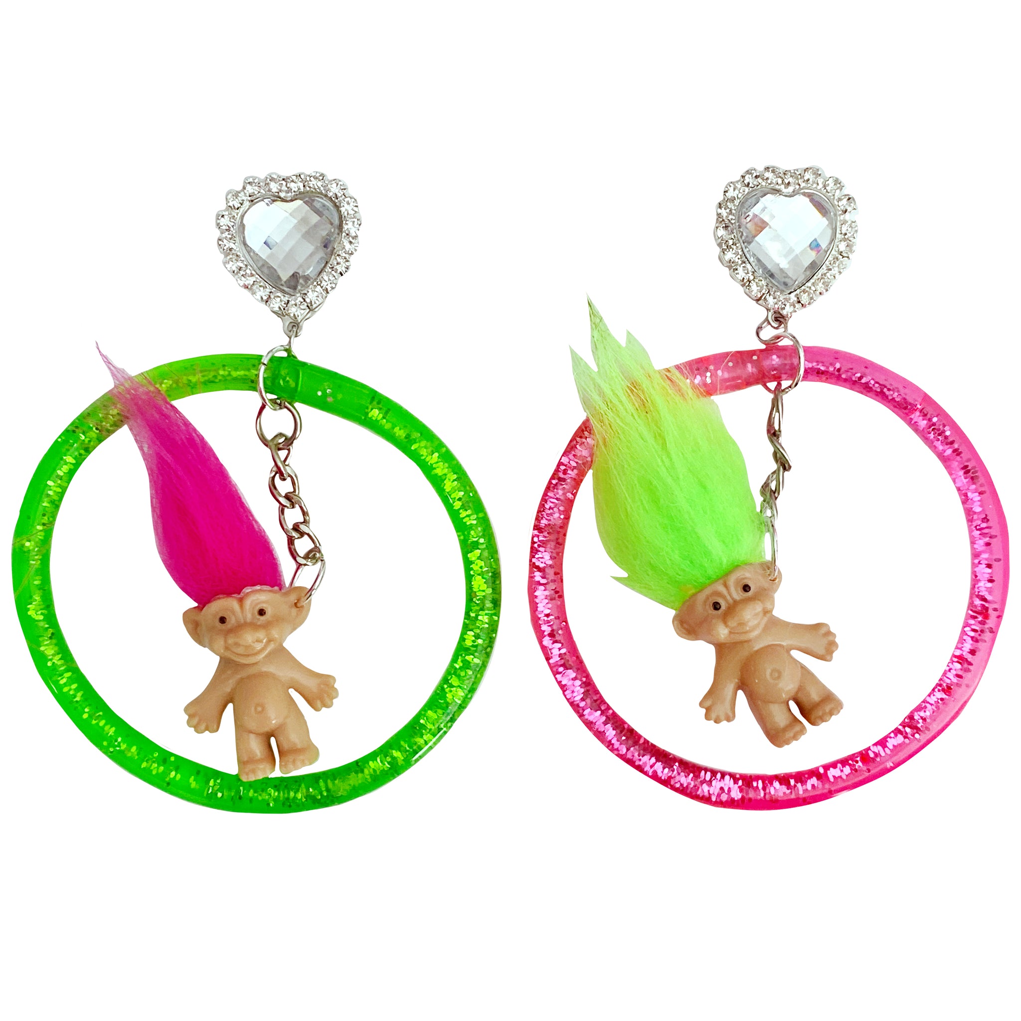 Troll Glitter Hoop Charm Earrings