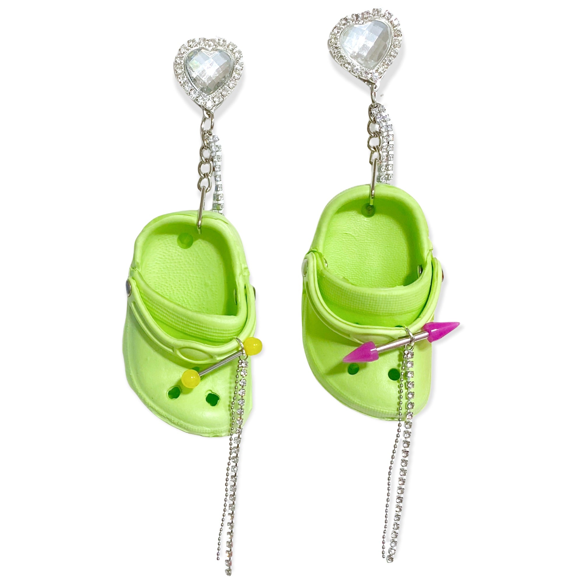 Green Bedazzled Mini Croc Earrings