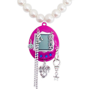 Pink Charmed Cyber Pet Pearl Necklace