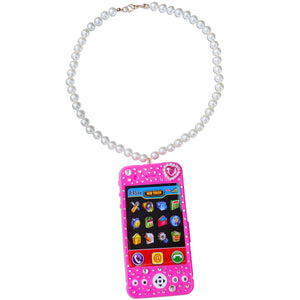 Bedazzled Pink Toy Phone Necklace