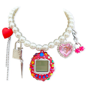 Bedazzled Tamagotchi Inspired Charm Necklace