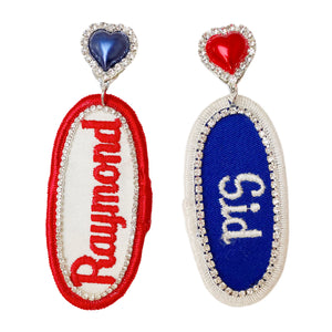 Raymond/Sid Bedazzled Vintage Mechanic Name Patch Earrings