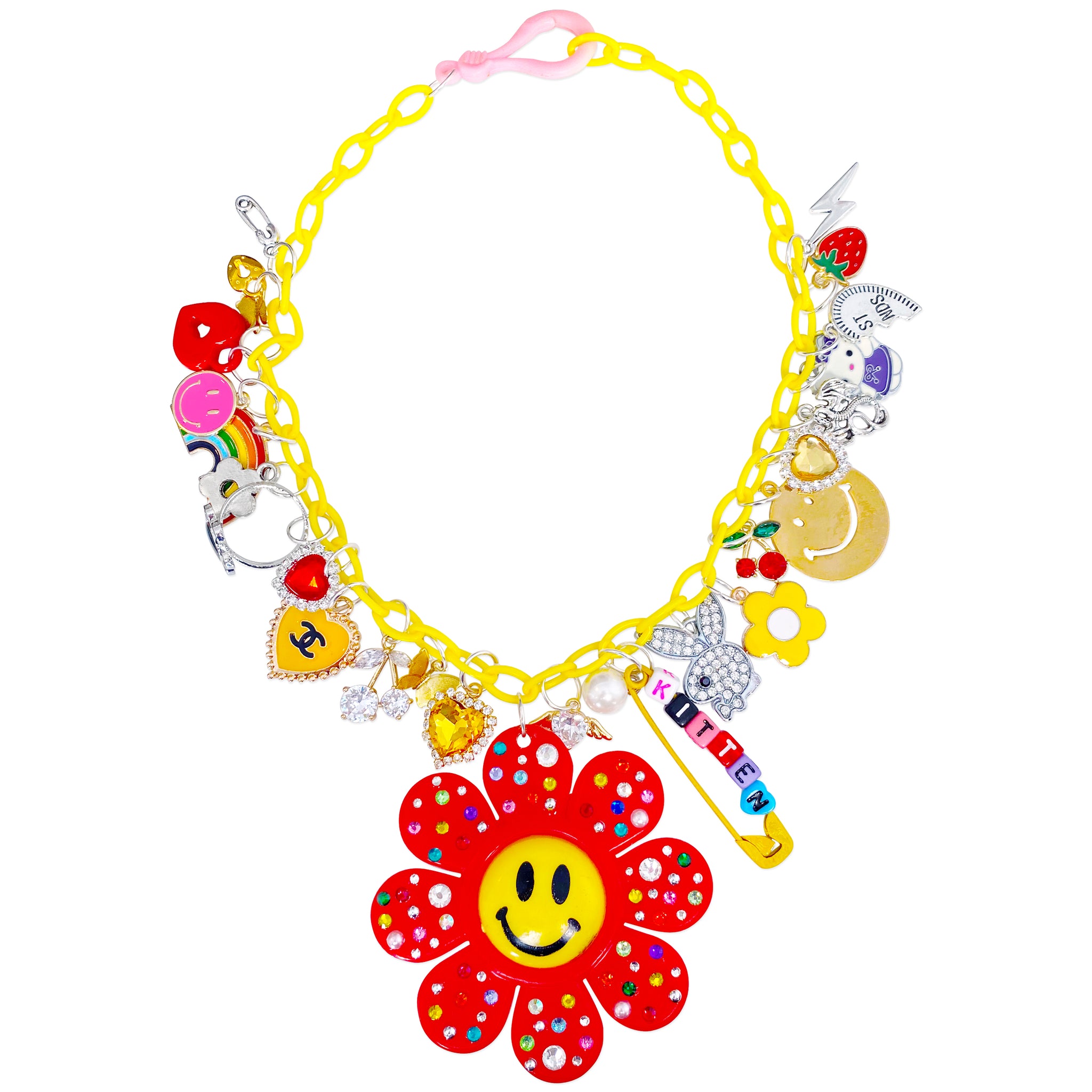 Smiley Flower Power Charm Necklace