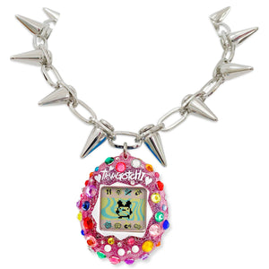 Bedazzled Pink Glitter Tamagotchi Necklace