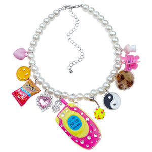 Hotline Bling Bedazzled Pearl Charm Necklace