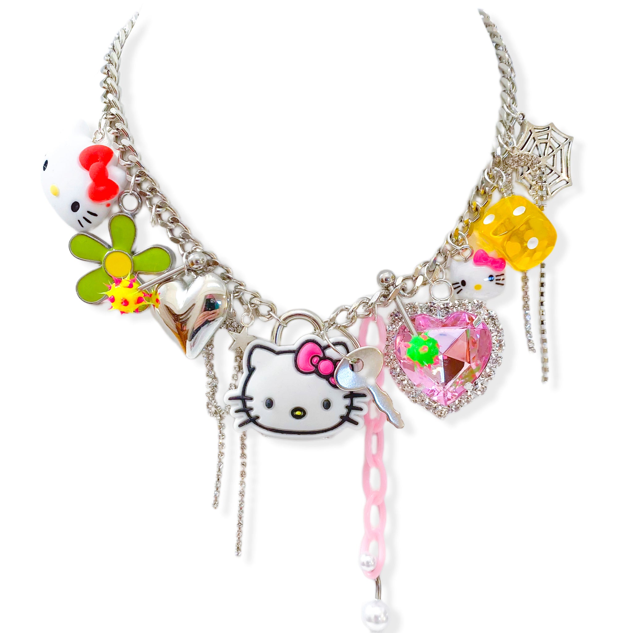 Laser Kitten Bedazzled Tamagotchi Charm Necklace